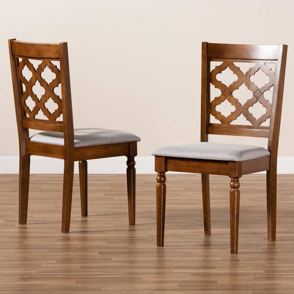 Contemporary Grey Fabric and Walnut Wood Dining Chair Set