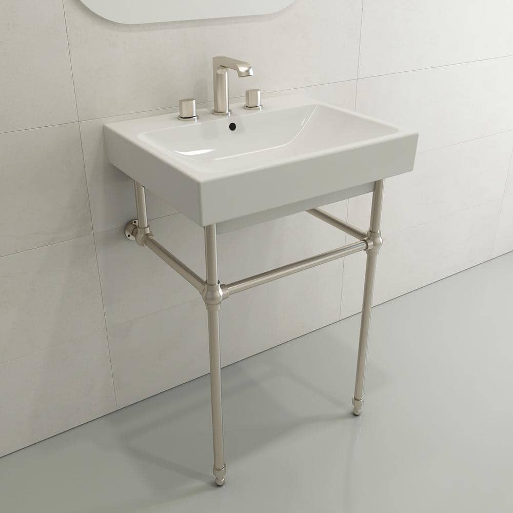 Modern White Ceramic Wall-Mount Rectangular Bathroom Sink