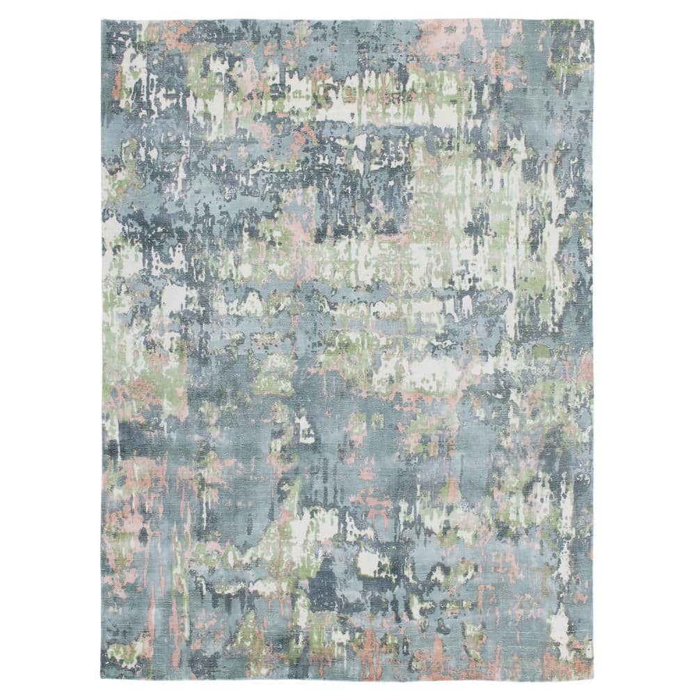 Caryll Chel Blue/Green 2 ft. x 3 ft. Hand-Woven Abstract Wool-Blend Area Ru