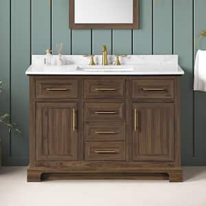 Doveton 48 in. Single Sink Freestanding Dark Walnut Bath Vanity with White Engineered Marble Top (Assembled)