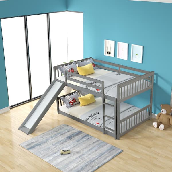 GODEER Gray Full over Full Bunk Bed with Slide