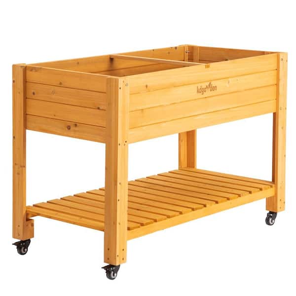kdgarden 48 in. x 24 in. x 33 in. Large Wood Raised Garden Bed with Wheels, Outdoor Mobile Elevated Raised Beds