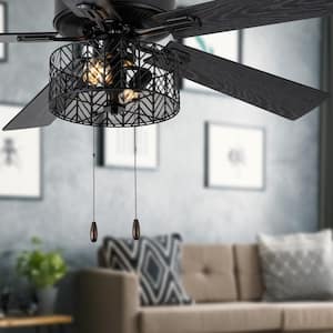 Daryn Industrial 52 in. Indoor Black Ceiling Fan with Light Kit