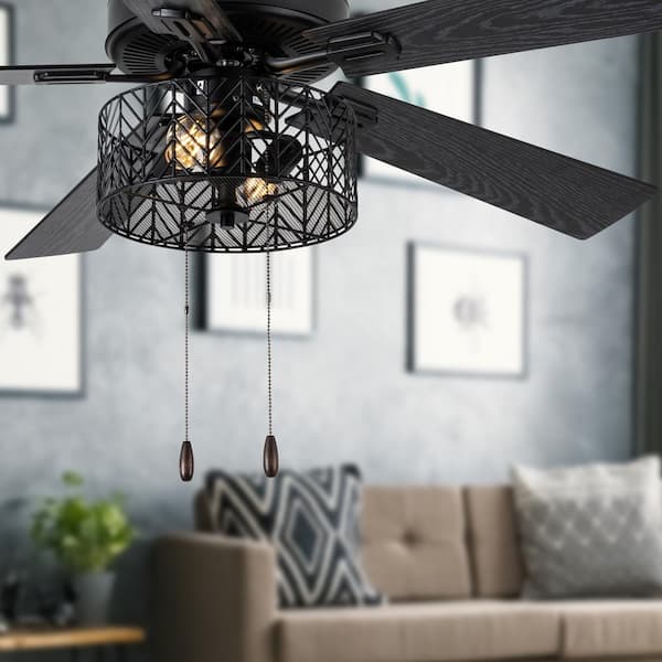 Daryn Industrial 52 in. Indoor Black Ceiling Fan with Light Kit