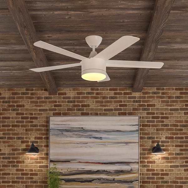Merwry 52 in. Integrated LED Indoor White Ceiling Fan with Light Kit Works with Google Assistant and Alexa