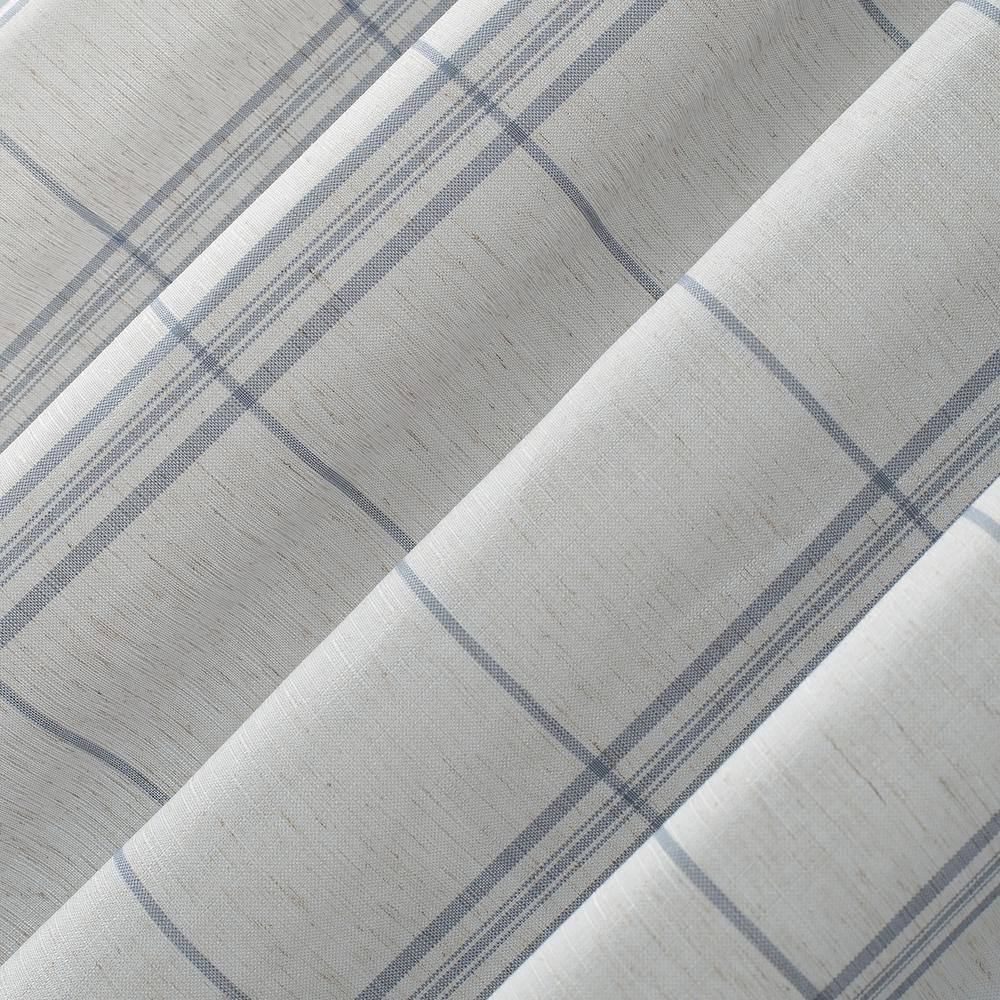 Blue Plaid Linen Blend Light-Filtering Rod Pocket Curtain Panel 54" x 84"