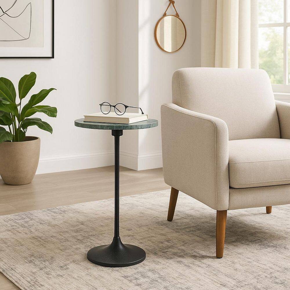 10 in. Green Round Marble Top End Table with Metal Base - thumbnail 10