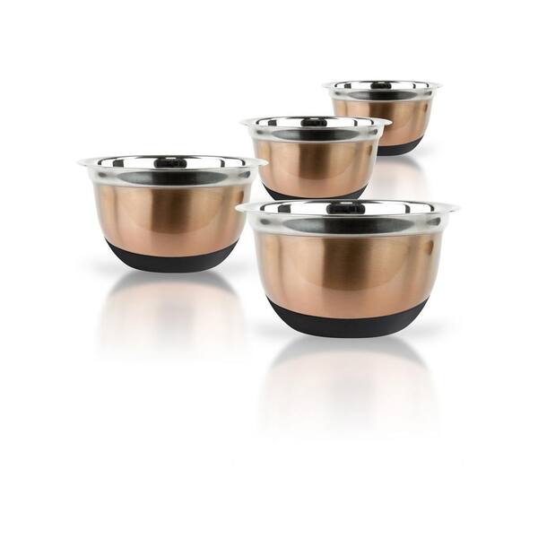 Unbranded 4-Piece Copper Stainless Steel Mixing Bowl Set with Silicone Bottoms