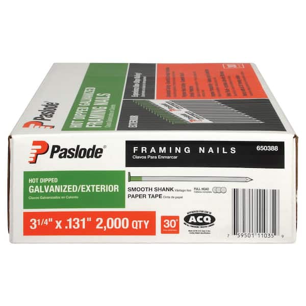 Paslode 3-1/4 in. x  30-Degree Galvanized Smooth Shank Paper  Tape Framing Nails (2,000 per Box) 650388 - The Home Depot