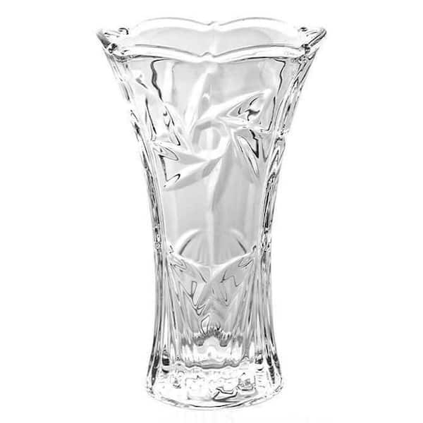 Lorren Home Trends 9 in. Tall Clear Crystal Glass Trumpet Shape Scalloped Flower Vase for Home Decor