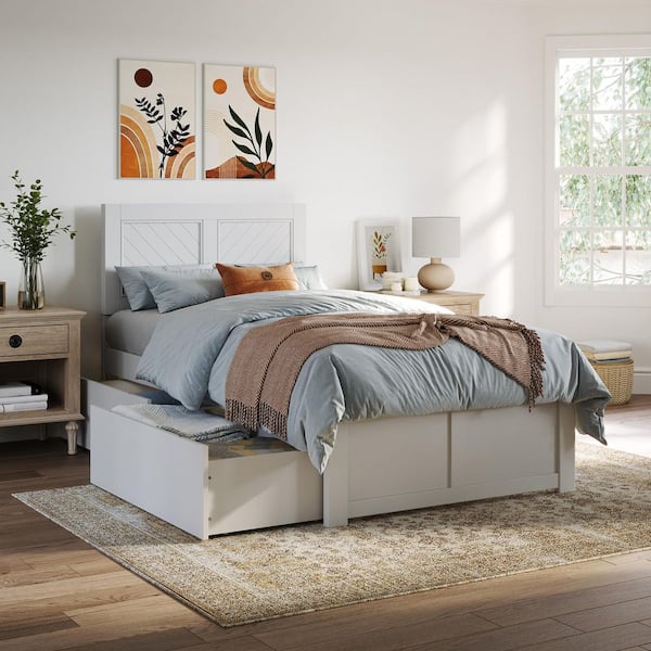 AFI Canyon White Solid Wood Frame Twin Platform Bed with Footboard and Set of 2-Bed Drawers
