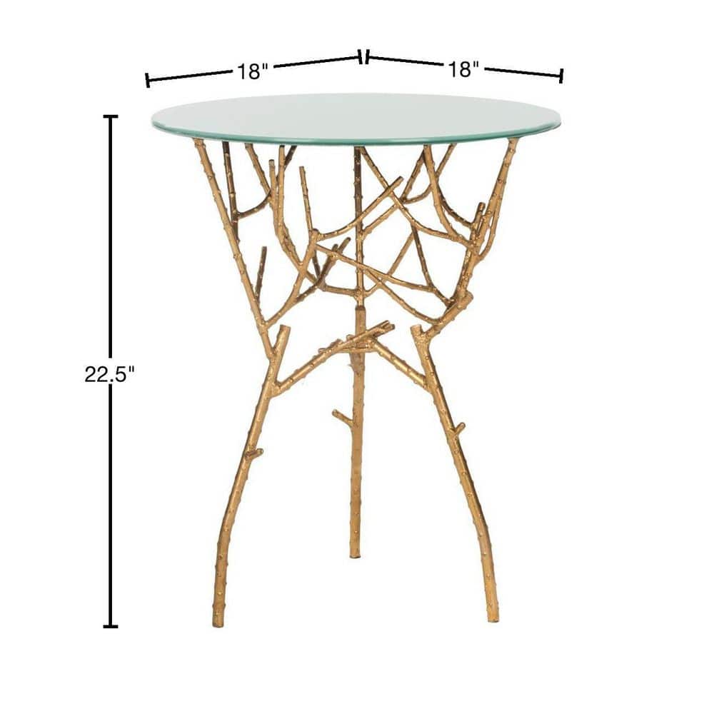 Round White Glass and Gold Metal Mirrored Accent Table