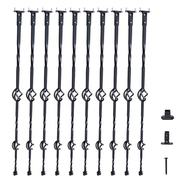 SVOPES 44 in. x 2.2 in. Galvanized Steel Staircase Balusters, 10-Pack Decorative Banister Spindles with Hollow Double Baskets