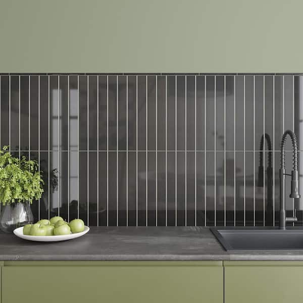 Horizonte 2 in. x 16 in. Glossy Jet Black Ceramic Subway Wall Tile (10.76 sq. ft./case)-50 Pack