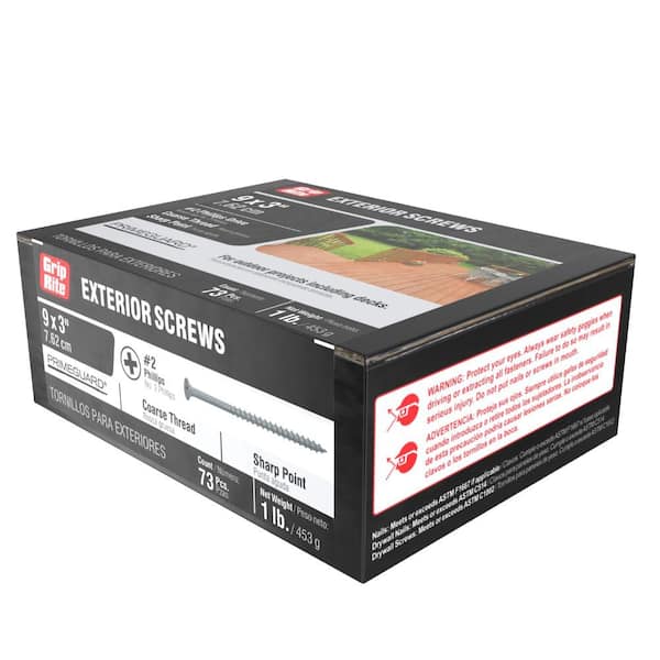 Grip-Rite - #9 x 3 in. #2 Phillips Bugle Head Coarse Thread Sharp Point Coated Exterior Wood Deck Screw 1 lb. Box