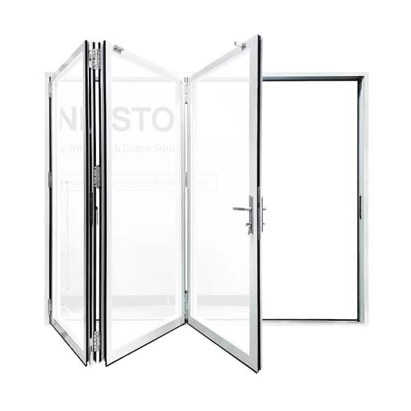 96 in. x 96 in. White Right to Left/Outswing Aluminum Folding Patio Door with Double Tempered Low-E Glass and Lock Set