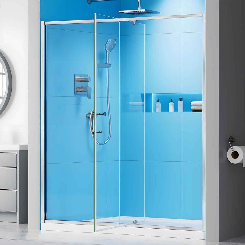 60 in. Chrome Semi-Frameless Pivot Shower Door with Clear Glass