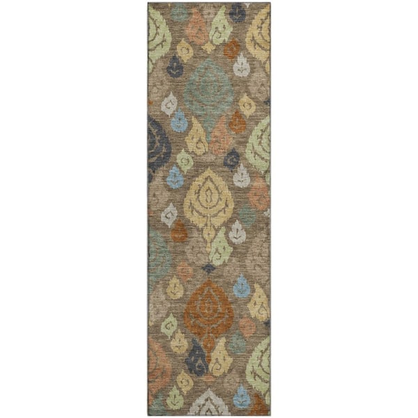 Mayfield Premium Machine Washable Abstract AMF2460 Chocolate 2 ft. x 7 ft. Runner Rug