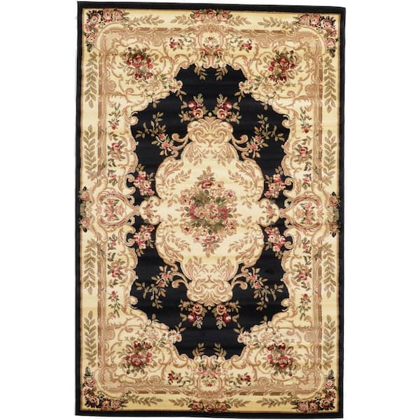 Unique Loom Versailles Charles Black 5' 0 x 8' 0 Area Rug