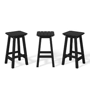 Laguna 24 in. (Set of 3) HDPE Plastic All Weather Square Seat Backless Counter Height Outdoor Bar Stool in Black