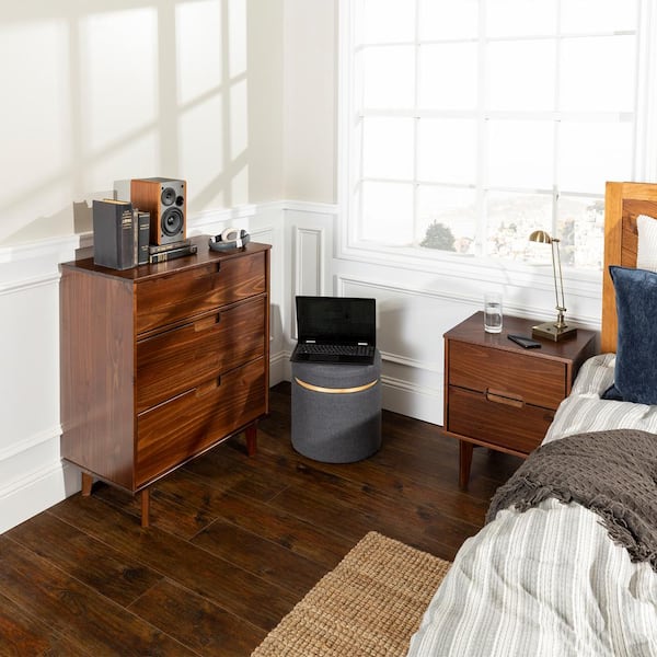 Sloane 2-Drawer Walnut Mid-Century Modern Solid Wood Nightstand