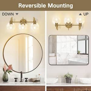22.4 in. 3-Light Gold Bathroom Vanity Light with Classic Globe Clear Glass Shades