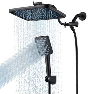 Rainfull 6-Spray 12 in. Wall Mount Dual Shower Head and Handheld Shower Head 1.8 GPM in Matte Black