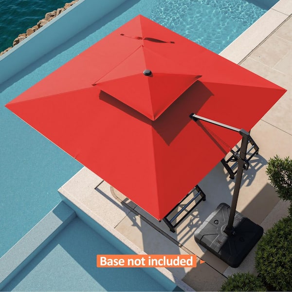 Pellebant 10 ft. Square 2-Tier Top 360° Rotation Aluminum Cantilever Tilt Outdoor Patio Umbrella in Red with No Base