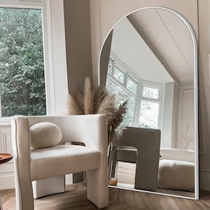 32 in. W x 71.1 in. H  Arched Silver Aluminum Frame Oversized Classic Wall Mount Floor Mirror