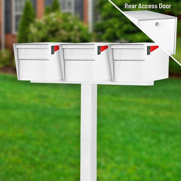 Mail Manager Street Safe X3 Rear Locking Mailbox Combo Kit, In-Ground Post, Alpine White, 3 Compartment Security Cluster
