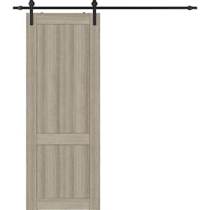 Shaker 18 in. x 80 in. 2-Panel Shamburg Finished Composite Wood Sliding Barn Door Hardware Kit