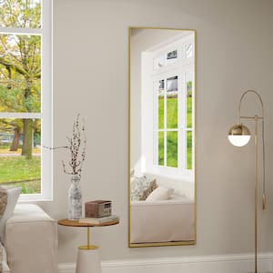 18 in. W x 58 in. H Rectangular Gold Modern Aluminum Alloy Framed Full Length Mirror Wall Mirror