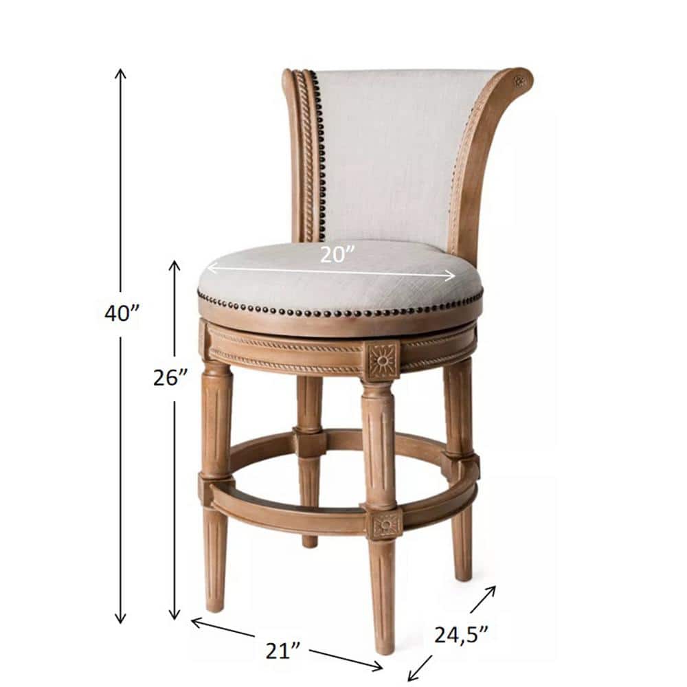 Chapman 26" Weathered Natural Wood Swivel Counter-Height Barstool with Gray Upholstery