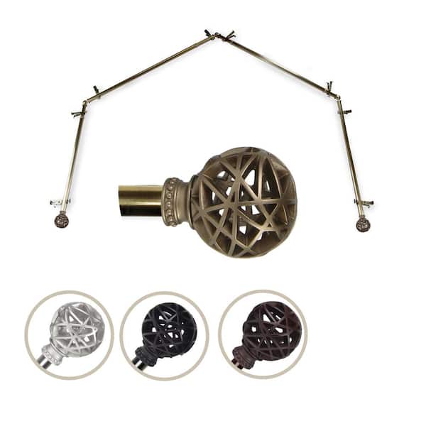 EMOH 13/16" Dia Adjustable 4 Sided Bay Window Curtain Rod 28 to 48" (each side) in Antique Brass with London Finials