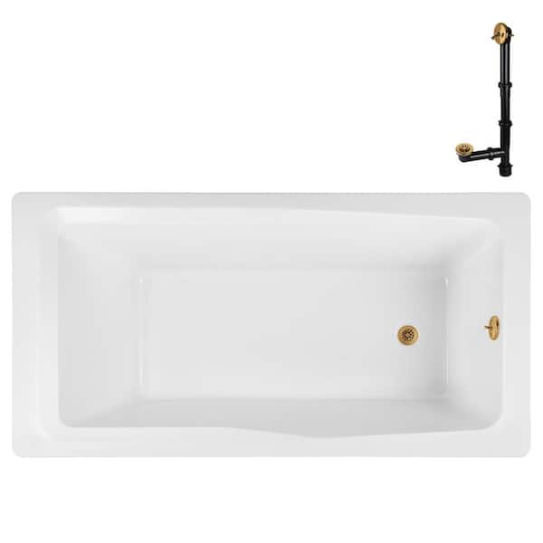 Streamline N-4420-760-BGL 66 in. x 34 in. Rectangular Acrylic Soaking Drop-In Bathtub, with Reversible Drain in Brushed Gold