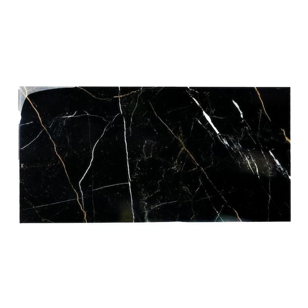 Apollo Tile Splendor Sable Black 4 in x 0.41 in Polished Porcelain Rectangular Wall and Floor Sample Tile (0.14 Sqft./case) (1-pack)