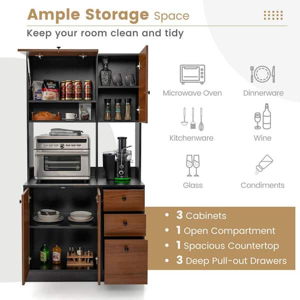 HOSTACK 71'' Pantry Cabinet, Tall Storage Cabinet with Microwave Stand,  Freestanding Kitchen Hutch with Doors and Adjustable Shelves, Mordern Food