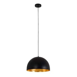 Dome 1-Light Black and Foiled Gold Pendant