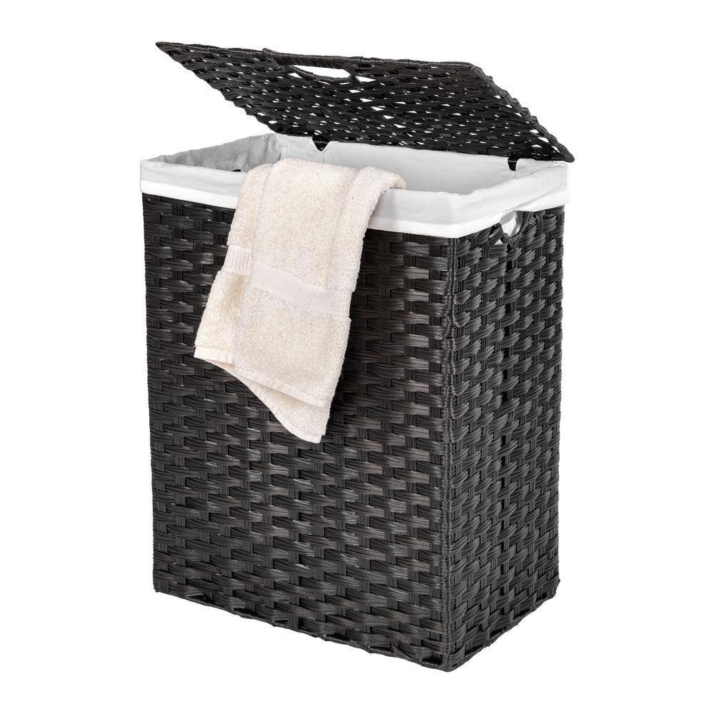 Black Handwoven Plastic Collapsible Frame Hamper with Lid