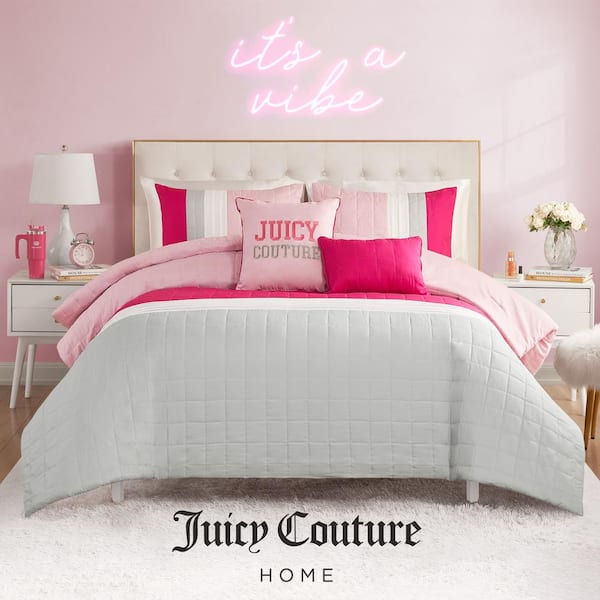 Juicy couture offers pink chenille jaquard 5 piece comforter and pillows set queen size