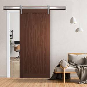 30 in. x 84 in. Howl at the Moon Coffee Wood Sliding Barn Door with Hardware Kit in Black