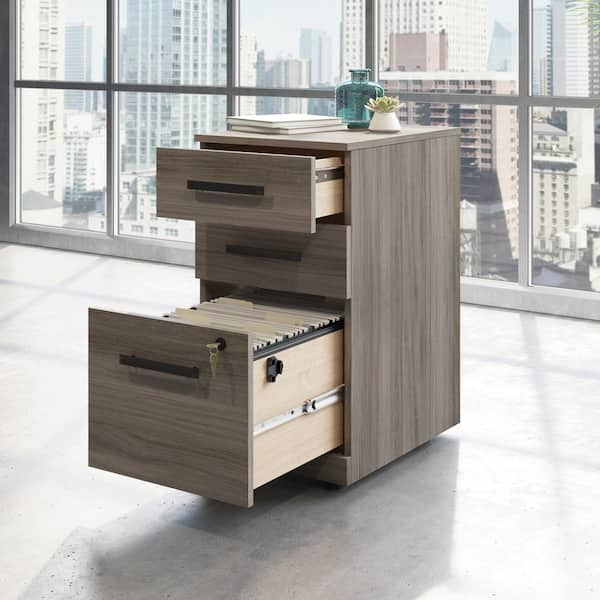 Storage Cabinet with 3 Drawers and 5 Caster Wheels, LERFAN Wood Rectangular  Accent Cabinet, 16 L x 19 W x 22 H