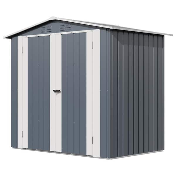 Weather-Resistant Metal Outdoor Storage Outdoor Storage - Lockable Double Doors Ventilated Garden Organizer Grey