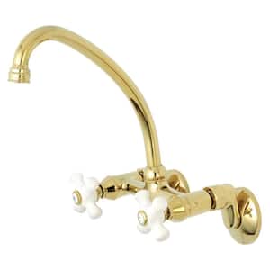 Kingston 2-Handle Wall-Mount Standard Kitchen Faucet in Polished Brass