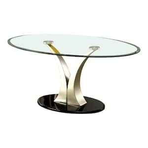 Fransua 48 in. Satin Plated and Black Oval Glass Coffee Table