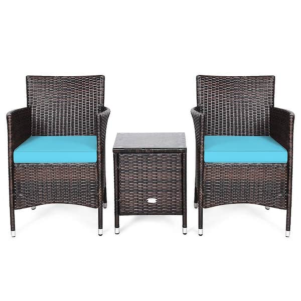 Gymax 3 Pieces Patio Outdoor Rattan, Turquoise Wicker Outdoor Furniture
