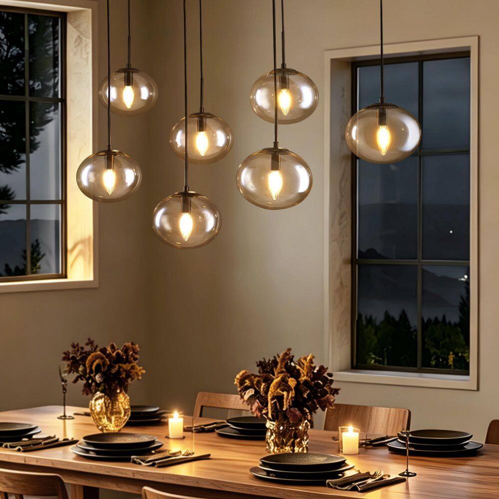 47.2 in. 7-Light Black Bubble Clear Glass Waterdrop Chandelier Living Room, Staircase, Dinner Room(Bulbs Not Included) price history on PriceWatchPro