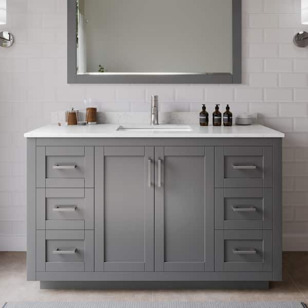 Wyndham Collection Miranda 54 in. W x 22 in. D x 33.75 in. H Single Bath Vanity in Dark Gray with Carrara Cultured Marble Top