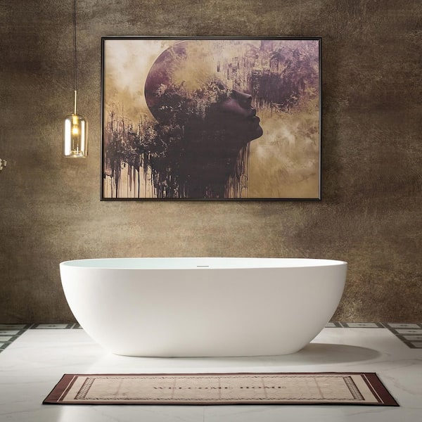 71 in. x 31.5 in. Solid Surface Stone Resin Soaking Bathtub with Center Drain in Matte White