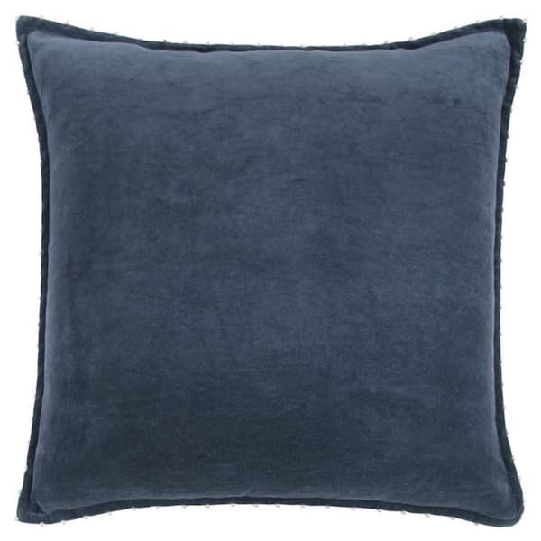 HomeRoots Indigo Solid Polyester 22 in. x 22 in. Throw Pillow
